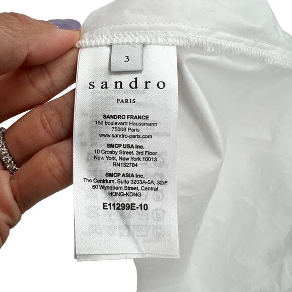 Sandro Womens Ruffled Cotton Poplin Shirt Blouse Top White - Picture 11 of 13